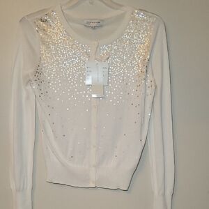 Jones New York Cream Sequin Cardigan Woman's Med NWT Holiday‎ Dressy